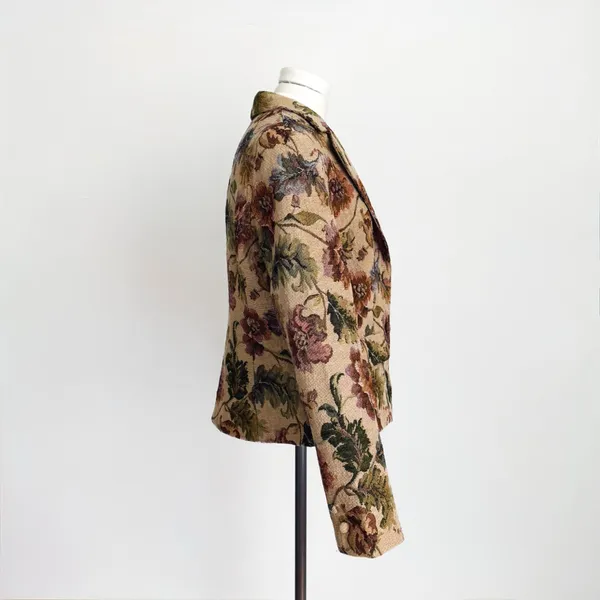 Vintage Y2K Tapestry Woven Botancial Blazer in Tan | Size L - Image 3
