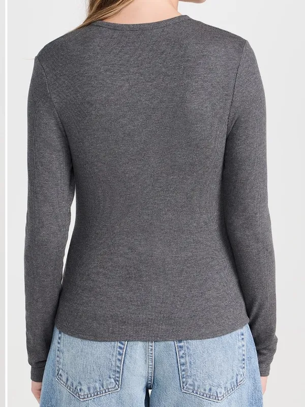 REVOLVE LNA Gabriella Ribbed Snap Henley Dark Heather Grey Size Small - Image 3