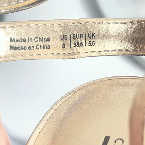 Call It Spring Gold Ankle Strap Block Heel Sandals Size 6 With Box - Image 5