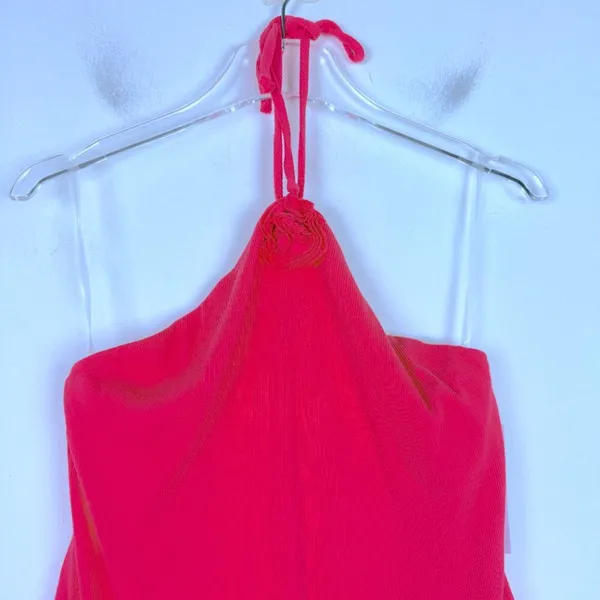 NWT Ribbed Rosette Bodysuit Sleeveless Halter Pink Size Large L NEW - Image 3