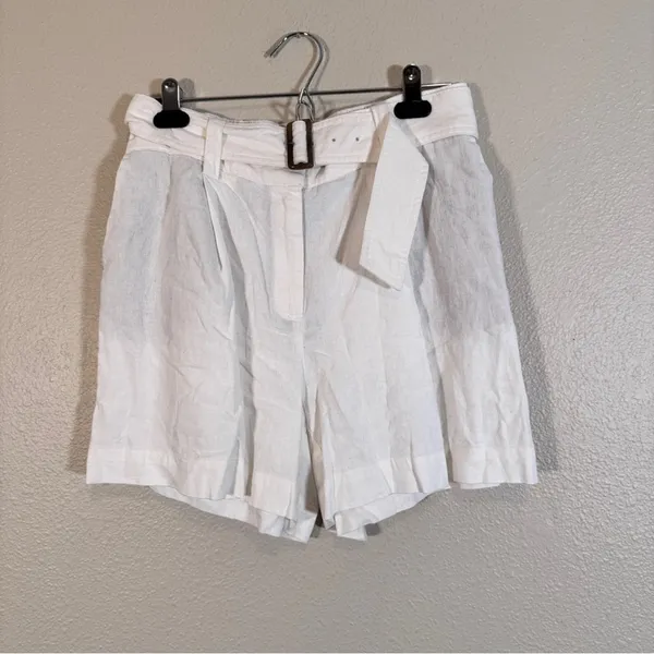 Rachel Zoe White Linen Blend High Rise Dressy Shorts Womens 6 Preppy Belted - Image 12