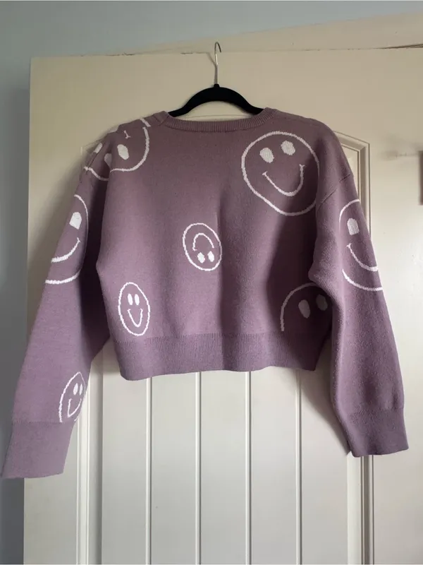 Altar'd State Lavender Smiley Motif Cropped Sweater - Image 2