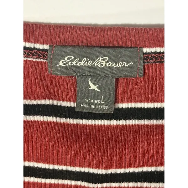 Eddie Bauer Rust/Black/Cream Striped Long Sleeve V-neck Shirt - Image 4