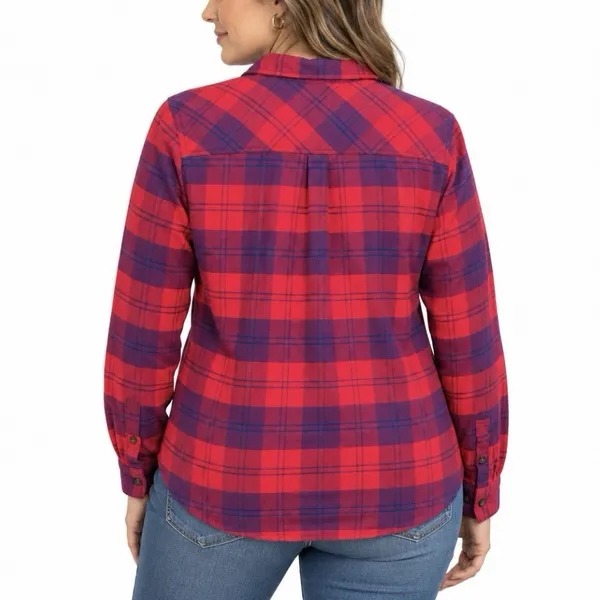 LL Bean Whisper Lodge Red Plaid Flannel Button Up Shirt Pockets MEDIUM - Image 2