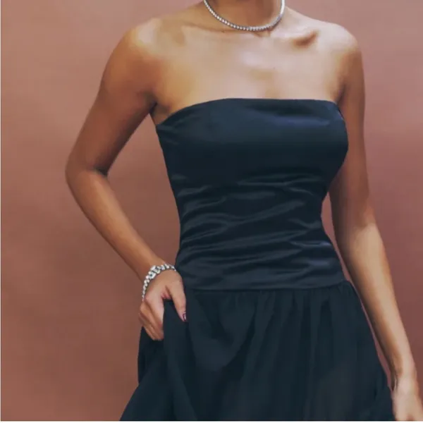 NWT‎ Reformation Florissant Black Satin Sheer Dress Sz 12 $298 - Image 2