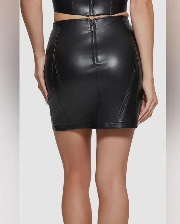 NWT GUESS Zue Pu Leather Mini Skirt - Black - S - Image 3