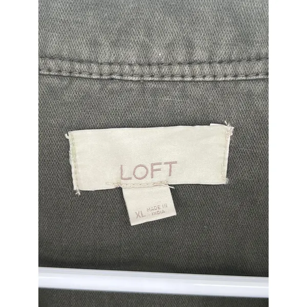 LOFT Utility Jacket Womens XL Olive Green Cotton Linen Cropped Cargo ‎ Military - Image 3