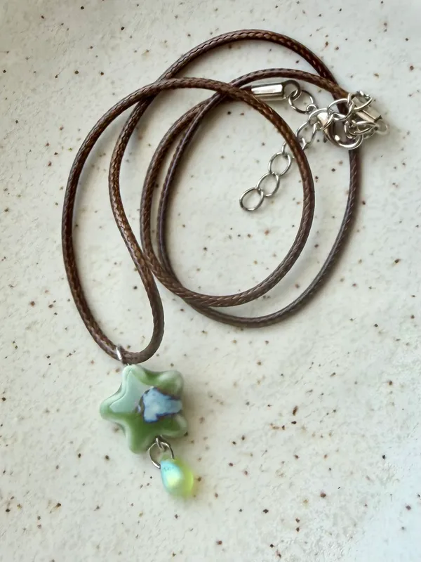 Handmade green ceramic star boho fairy cottage y2k necklace⭐️💚 - Image 4