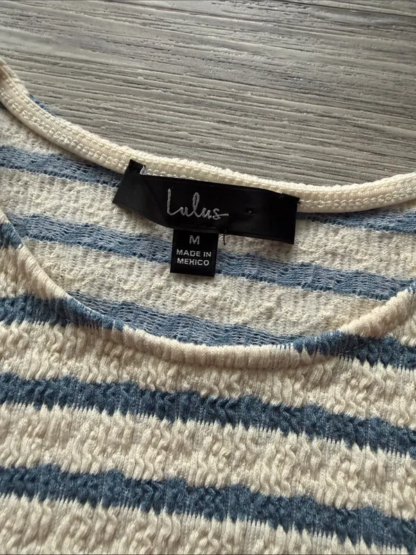 Lulus Blue & Cream Striped Short Sleeve Knit Tee size M - Image 2