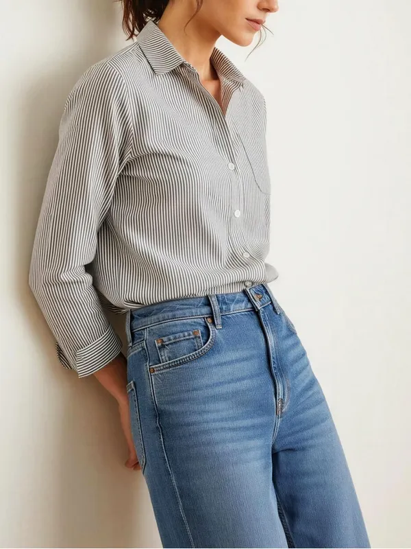 SÉZANE Tomboy Stripe Shirt, Ecru/Blue, FR36/US4 - Image 3