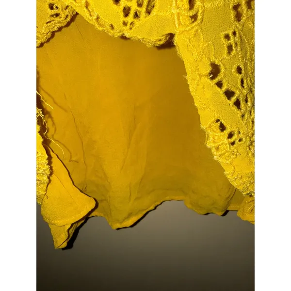 Anthropologie Mustard Yellow Eyelet Lace Ruffle Peplum‎ Blouse Top 6 Whimsical - Image 9