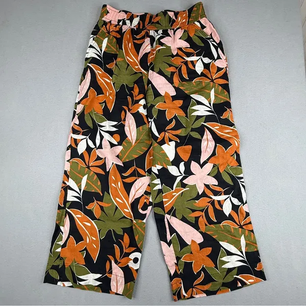 C&C California 100% Linen Floral Wide Leg Pants Pull On Resort M - Image 9