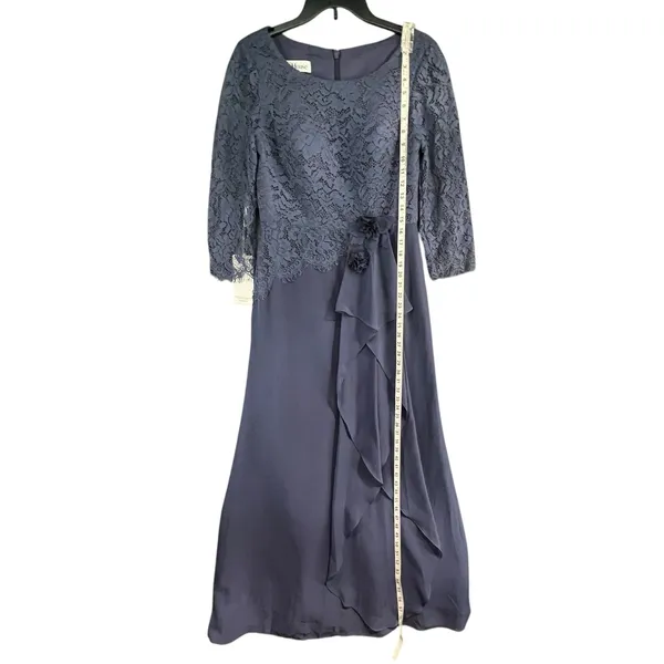 JJs House Evening Dress 8 Stormy Blue 3D Floral Cascading Ruffles Wedding 271457 - Image 11