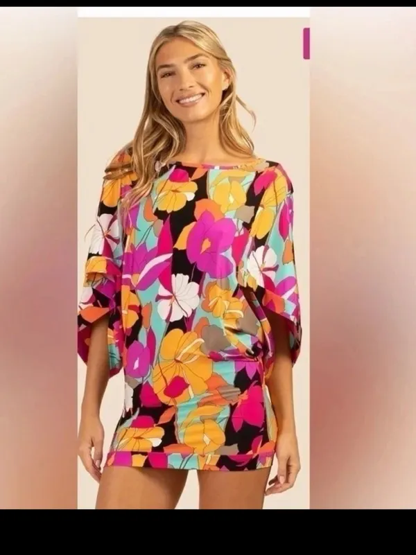 Trina Turk Gemini Floral Swimsuit Cover UpTunic Dress $200 resort summer boho - Image 2