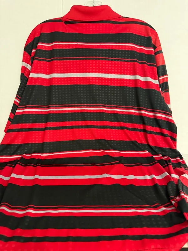 PGA Tour Pro Series Red, Black & White Striped Men's Polo - Image 4