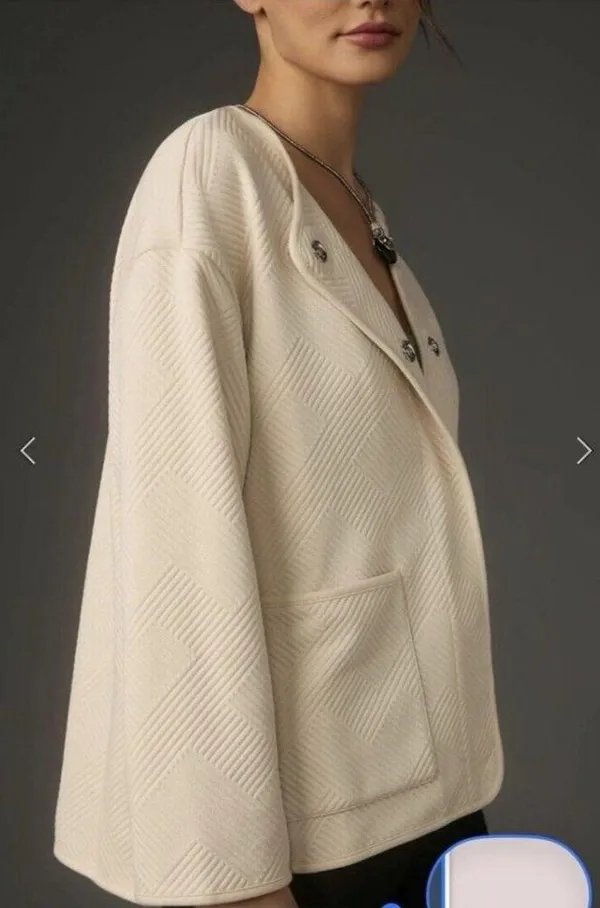 Sanctuary Anthropology Textured Knit Snap Close Shacket Jacket Cream Size S - Image 4