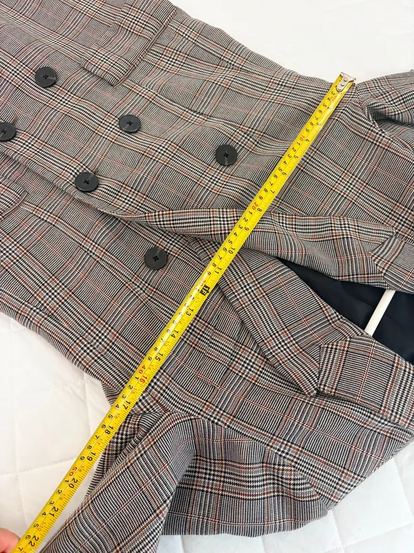 ZARA Gray Plaid Double Breasted Blazer Size XS Minimalist Academia Preppy Chic - Image 9