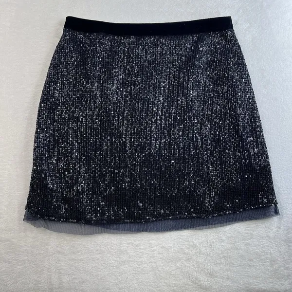 Free People Sz 10 Wild Child Sequined Mini Skirt‎ Navy Blue Cocktail Party - Image 3