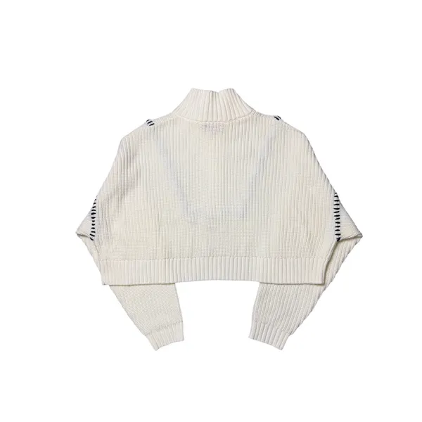 Staud Hampton Cropped Sweater Cream and Navy Blue Stitch - Image 4