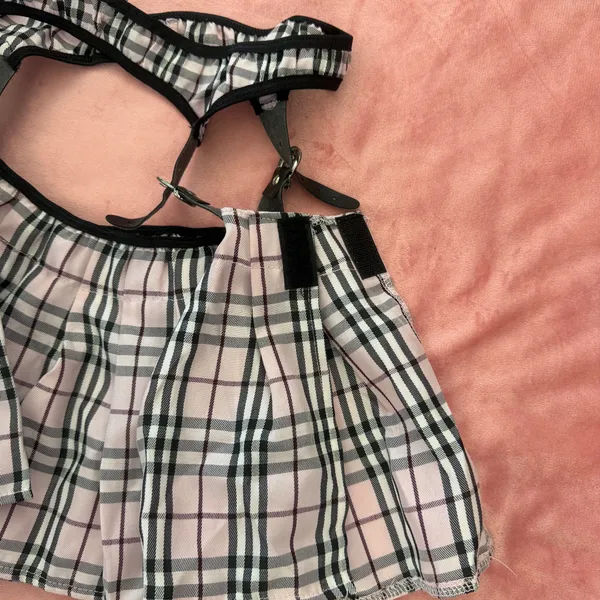 Plaid Y2K Harness Lingerie Set – Coquette Soft Grunge 3PC (Bralette + Open-Side Mini Skirt + Thong) Small - Image 5