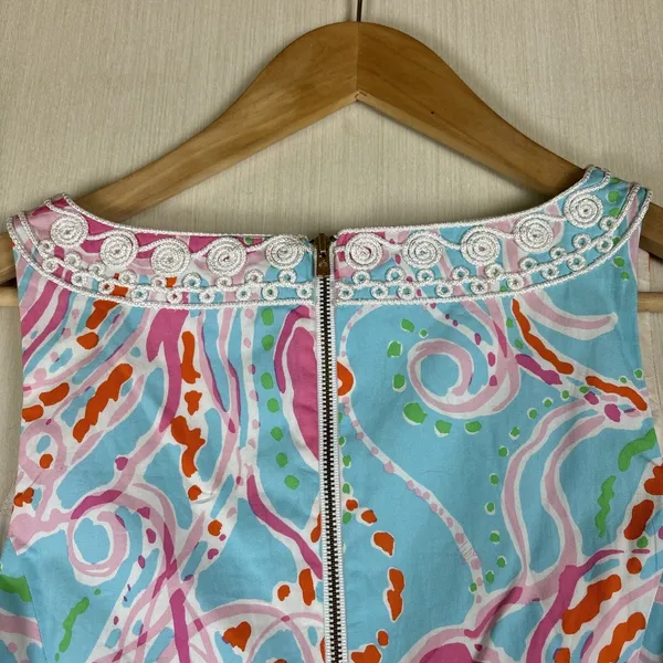 Lilly Pulitzer Blue Pink Abstract Soutache V-Neck Shift Dress Size‎ 0 - Image 7