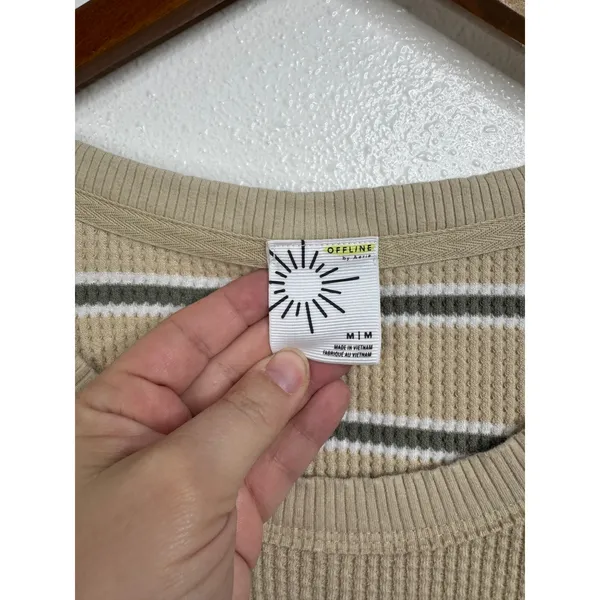 Aerie Offline Striped Waffle‎ Knit Long Sleeve Shirt Size Medium - Image 3