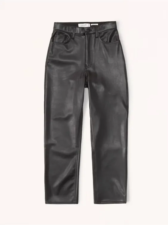 A&F Vegan Leather Ankle Straight Pants in Black - Image 6