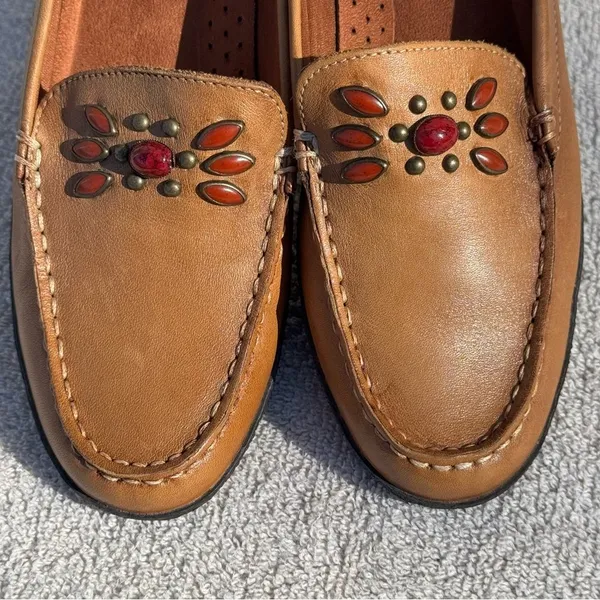 Naturalizer Brown Leather Mule Loafers Beaded Slip-On Size 6.5 - Image 8