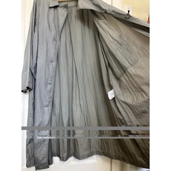 Vtg 90s Grey Nylon Duster Coat Women’s Oversized M Dolman Sleeve Pockets - Image 11