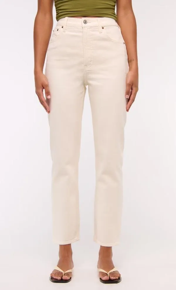 Abercrombie & Fitch Ultra High Rise Ankle Straight Jean in Cream - Image 2