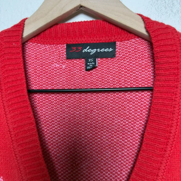 33 Degrees Women Novelty Cardigan Sweater XS Pink Hearts V-Neck Oversized Casual - Image 2