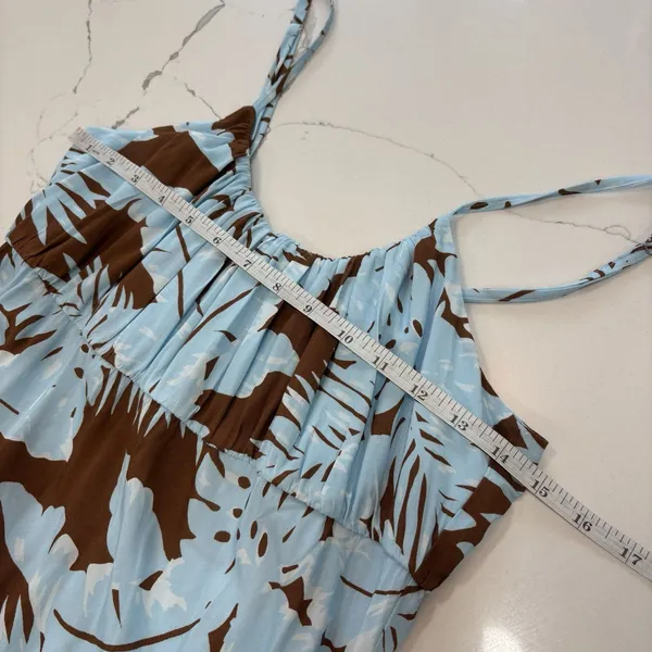 MINKPINK Dress Size Large Midi Tropical Spaghetti Strap Blue Brown - Image 4