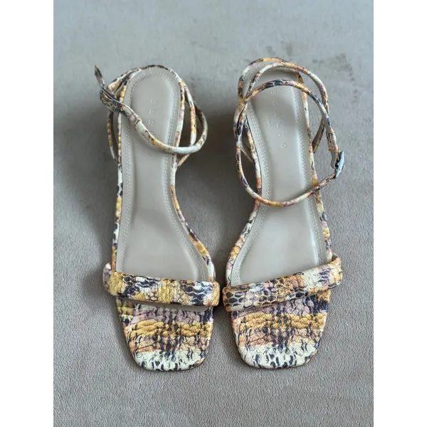 Sandro Ankle Strap Maeva Yellow Brown Snakeskin Leather Sandals Size 39 - Image 2