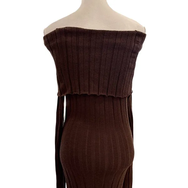 SNDYS Baha Off The Shoulder Maxi Dress in Cocoa Medium New Womens Long Gown - Image 8