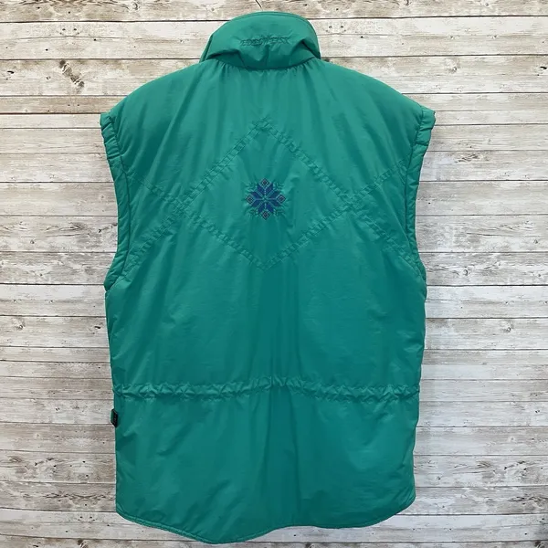 Vintage 90's Edelweiss Womens L‎ Ski Vest Green Nordic Embroidery Quilted Lining - Image 6