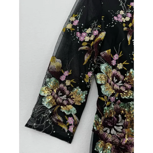Belle Badgley Mischka Embroidered Sequin Floral Mesh Dress Size 8 Cocktail Party - Image 5