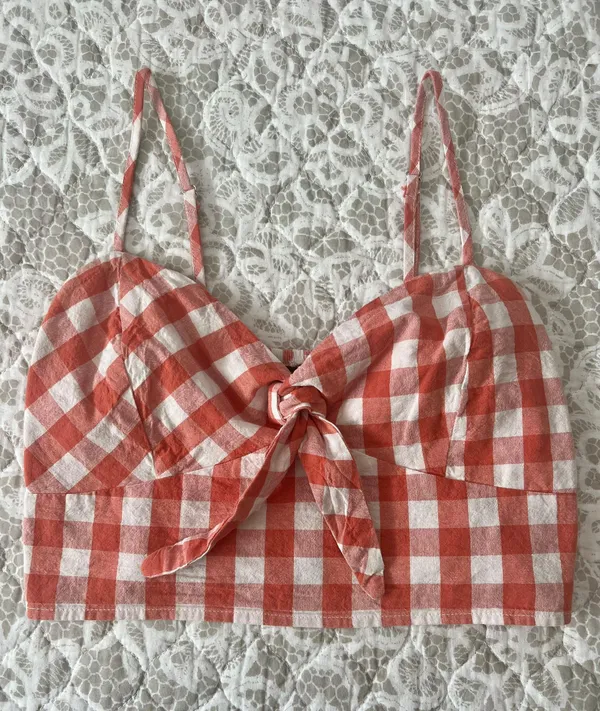 Linen Gingham Crop Top Orange - Image 2