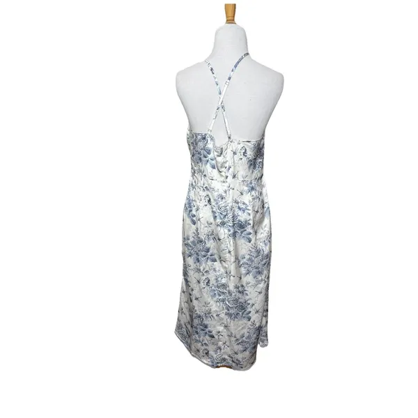 Cider Cowl Neck Blue White Dragonfly Satin Dress Cottagecore Criss Size Large - Image 4