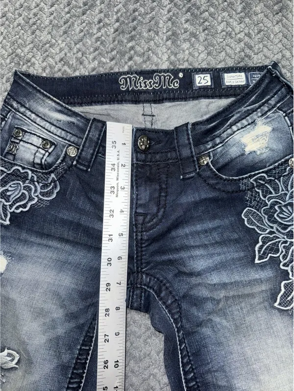 Miss Me Womens Ankle Skinny Medium Wash Embroidered Mid Rise Sz 25 - Image 9