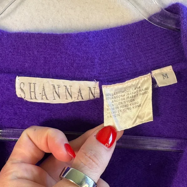 Shannan Vtg Angora‎ Lambswool Cardigan Sweater Purple Fuzzy Button Front M Luxe - Image 3