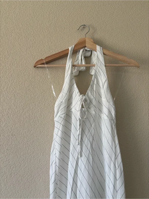 HYFVE White Halter Maxi Dress with Black Pinstripe - Image 2