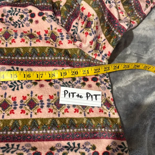 Natural Life Fleece Jumpsuit Pajamas L/XL Pink Fair Isle Floral Boho Loungewear - Image 5