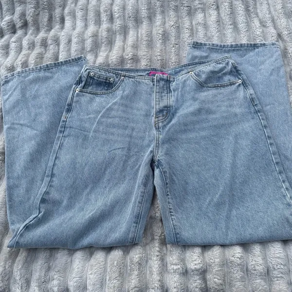 Edikted Wide Leg Jeans Women’s L Light Wash High Rise Button Fly Denim - Image 17