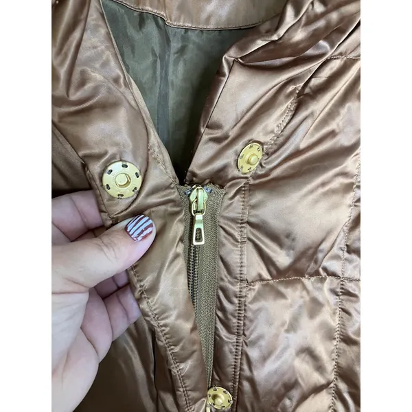 Lands' End Puffer Jacket Womens XL Bronze Excellent Down Quilted Metallic Coat - Image 3