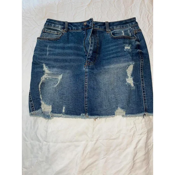 Wax Jeans Distressed Denim Mini Skirt Raw Hem Size L - Image 3