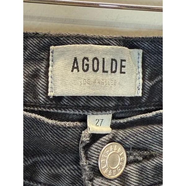 AGOLDE Riley Jeans Womens 28 Black Distressed High Rise Straight Leg Denim - Image 7