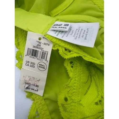 Aerie Bandeau Bra 32D Neon Yellow‎ Green Lace Strapless Floral NWT Rave Summer - Image 4