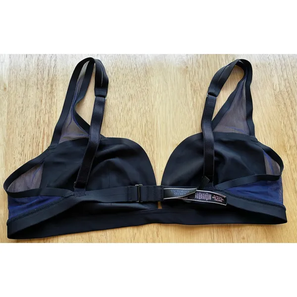 Victoria's Secret Bralette Satin Mesh Black Blue XL NWOT - Image 4