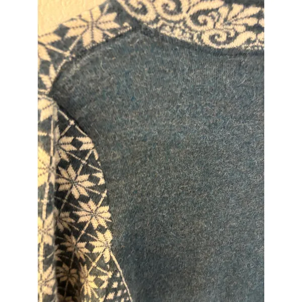 Classic Alpaca Blue White Snowflake Full Zip Cardigan Sweater 100% Alpaca Peru L - Image 4