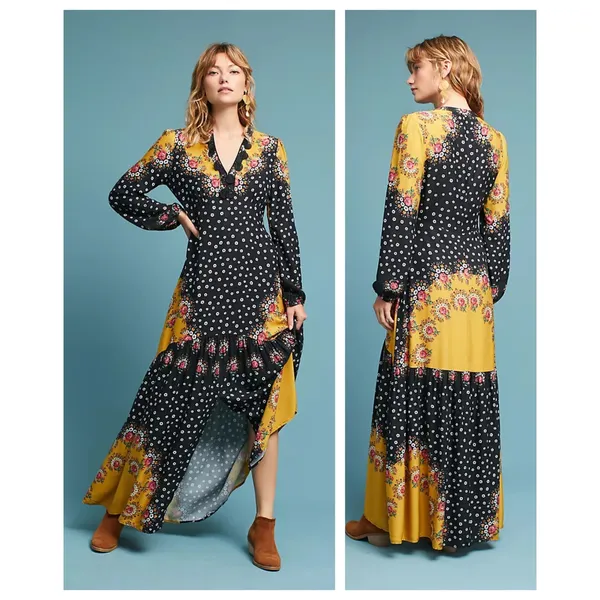 Farm Rio Floral-Blocked Maxi Dress Size XS - Image 14